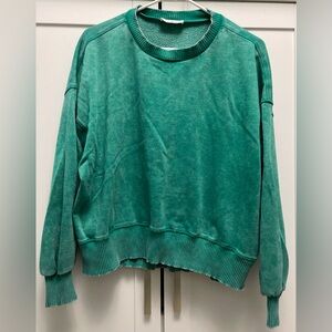 Green Crewneck Crop Sweatshirt Zenana